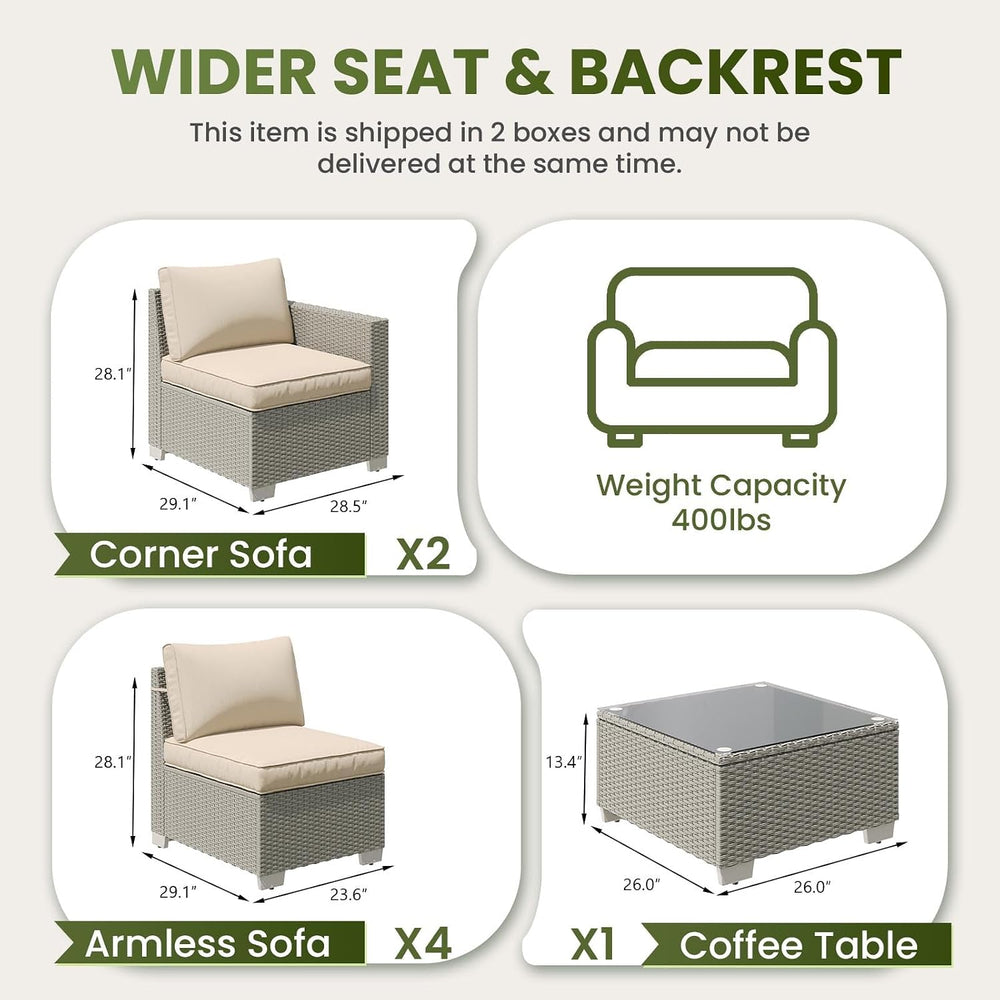 7-Piece Outdoor Patio Furniture Set, 6-Seat All-Weather PE Rattan Wicker Pati...