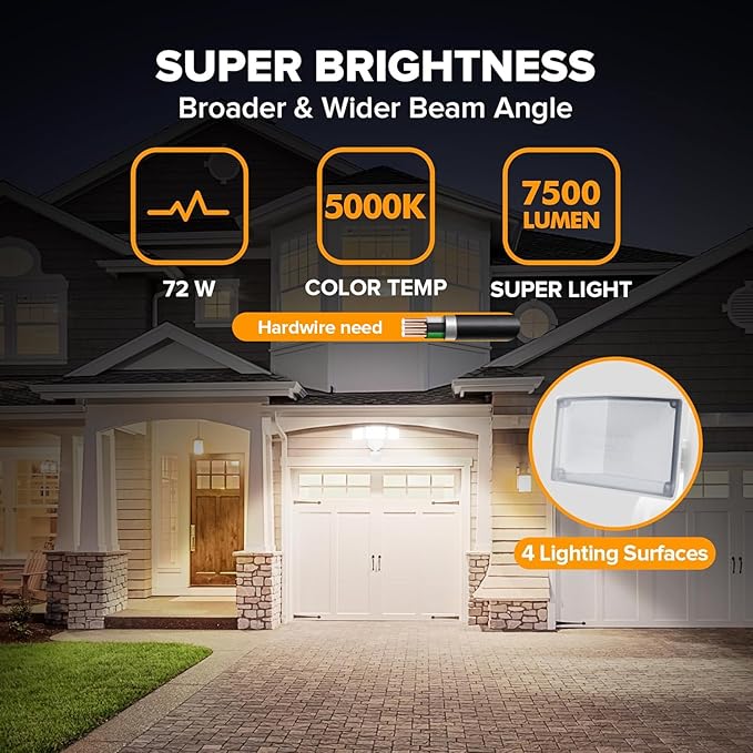 LUTEC 72W 7500LM LED Security Lights Motion Sensor Light Outdoor, 5000K Dayli...