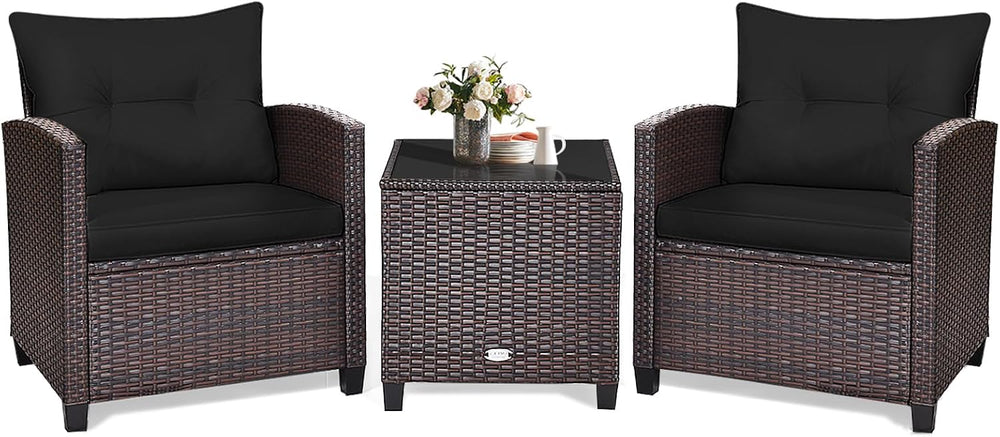 KOTEK 3 Piece Patio Furniture Set, Black