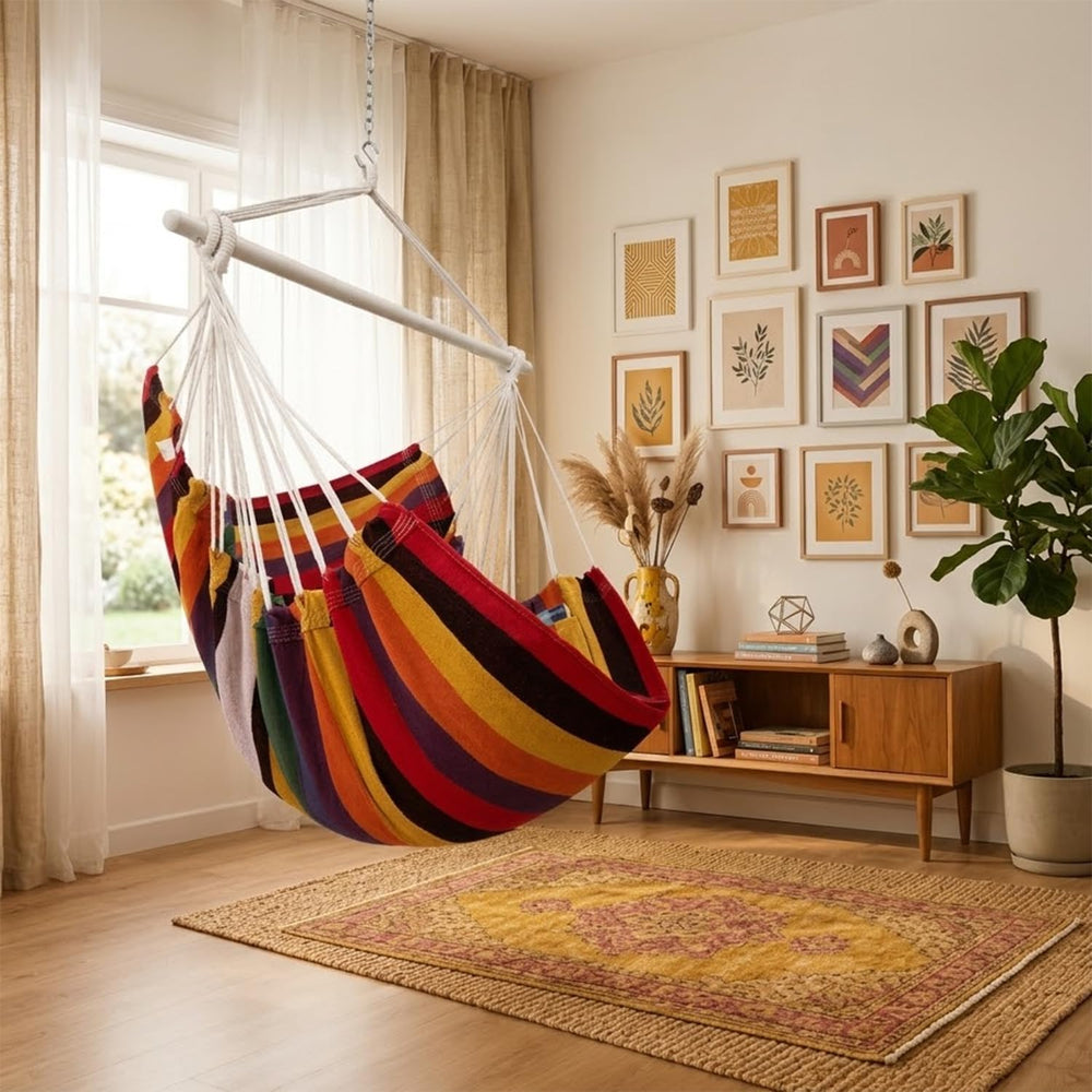 MIZTLI Hammock Chair Swing Indoor Outdoor 500 Lbs, Steel Bar & Anti-Slip