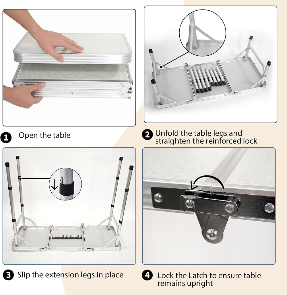 Folding Table with Storage Net, Lightweight Portable Picnic Table