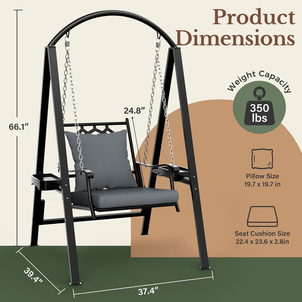 Pamapic 350lbs Porch Swing with Stand, Metal Frame Outdoor Swing, Gray