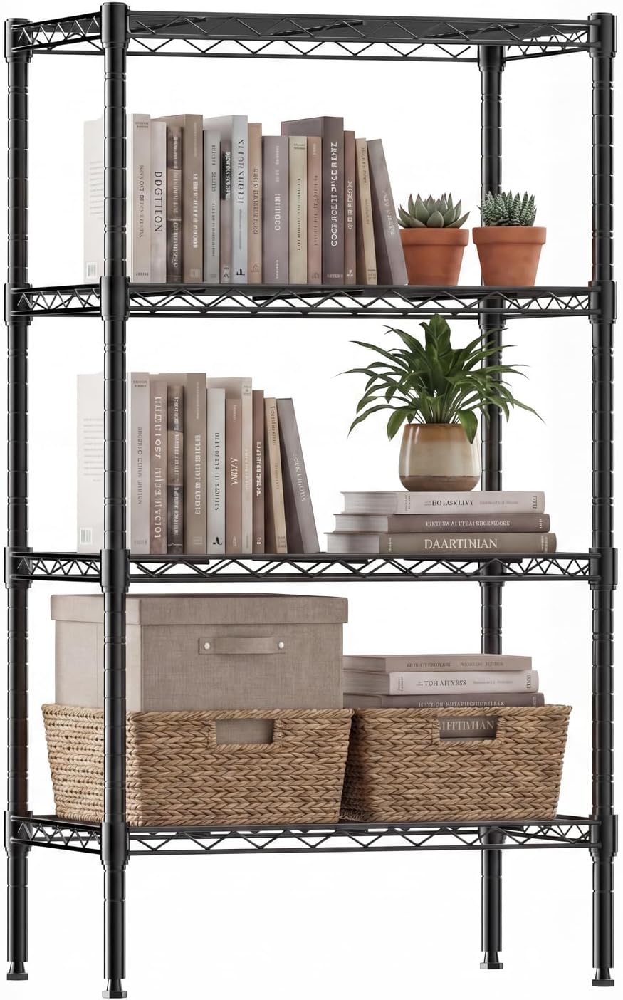 DUMOS 4-Tier Metal Storage Shelves, Wire Shelving, Storage Rack, 23.2" W