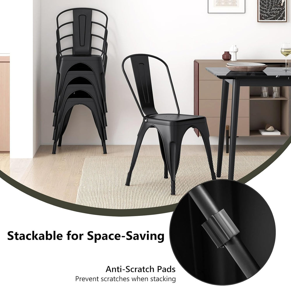 COSTWAY Stackable Metal Dining Chairs Set of 4 with Back, Indoor & Outdoor