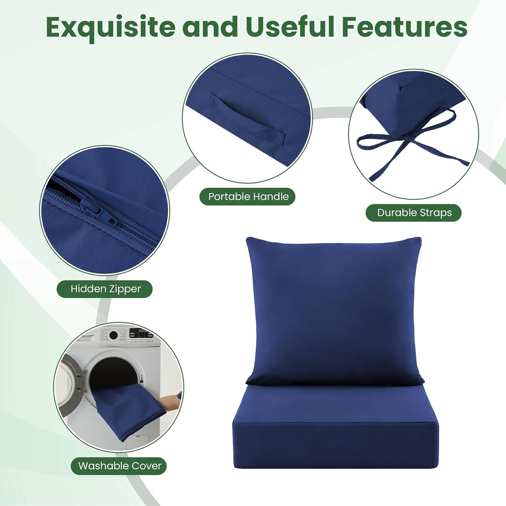 Outdoor Deep-Seat Cushion Set, 24*24*5.75inch, Navyblue, Set of 4