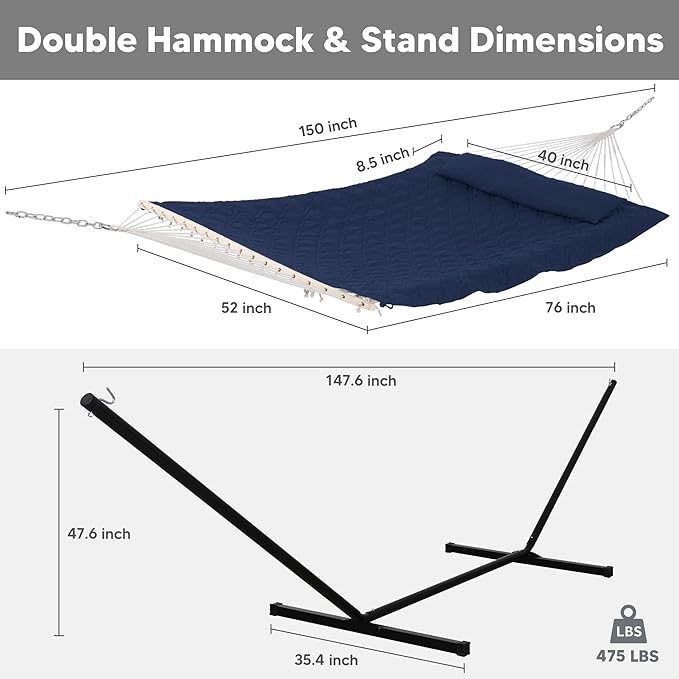 SUNCREAT Two Person Hammock with Stand, Heavy Duty Backyard Hammock and Stand...
