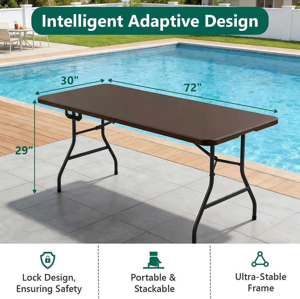 Folding Table 2 Pack, 6FT Heavy Duty Plastic Table with Handle, Foldable&...