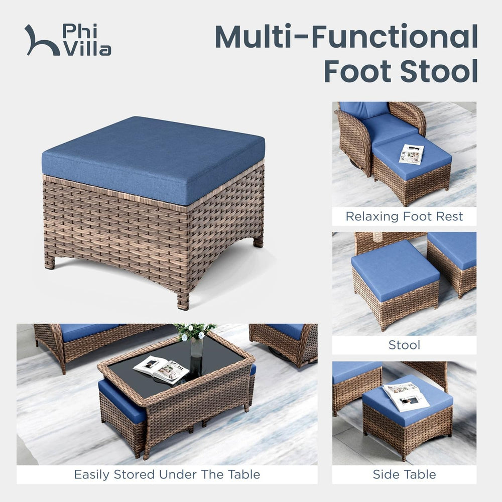 PHI VILLA Patio Furniture Set Wicker Conversation Set Outdoor Furniture