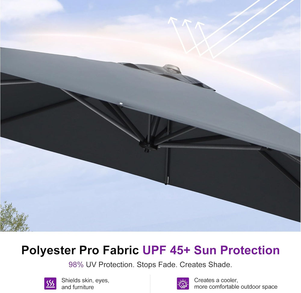 PURPLE LEAF Cantilever Umbrella 9' x 11.5' Rectangle 360° Rotation Grey