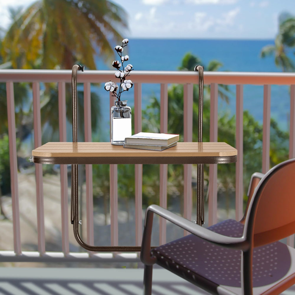 Balcony Railing Table Hanging Folding Balcony Bar Table for Deck Railings Out...