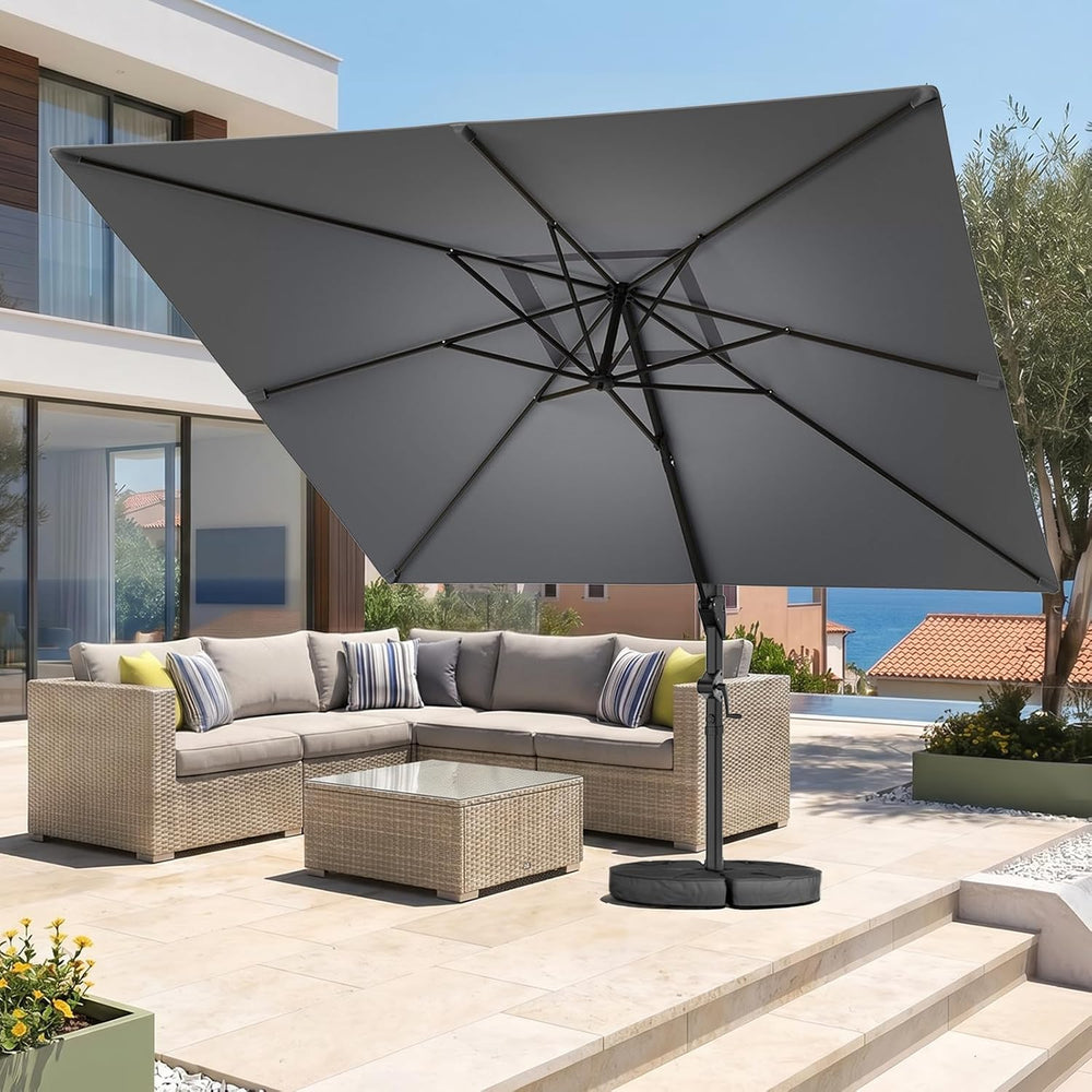 10x10 FT Cantilever Patio Umbrella with Base Included, Grey
