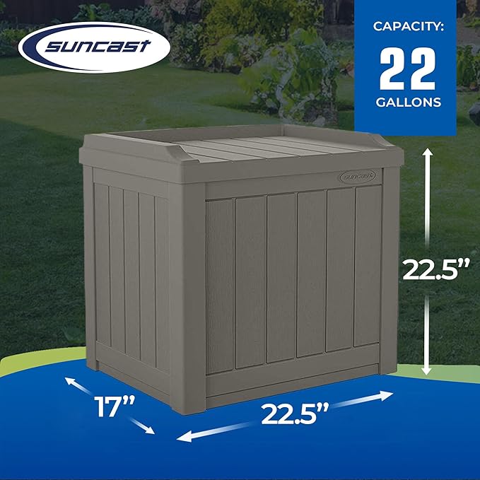 Suncast 22 Gallon Indoor or Outdoor Backyard Patio Small Storage Deck Box wit...