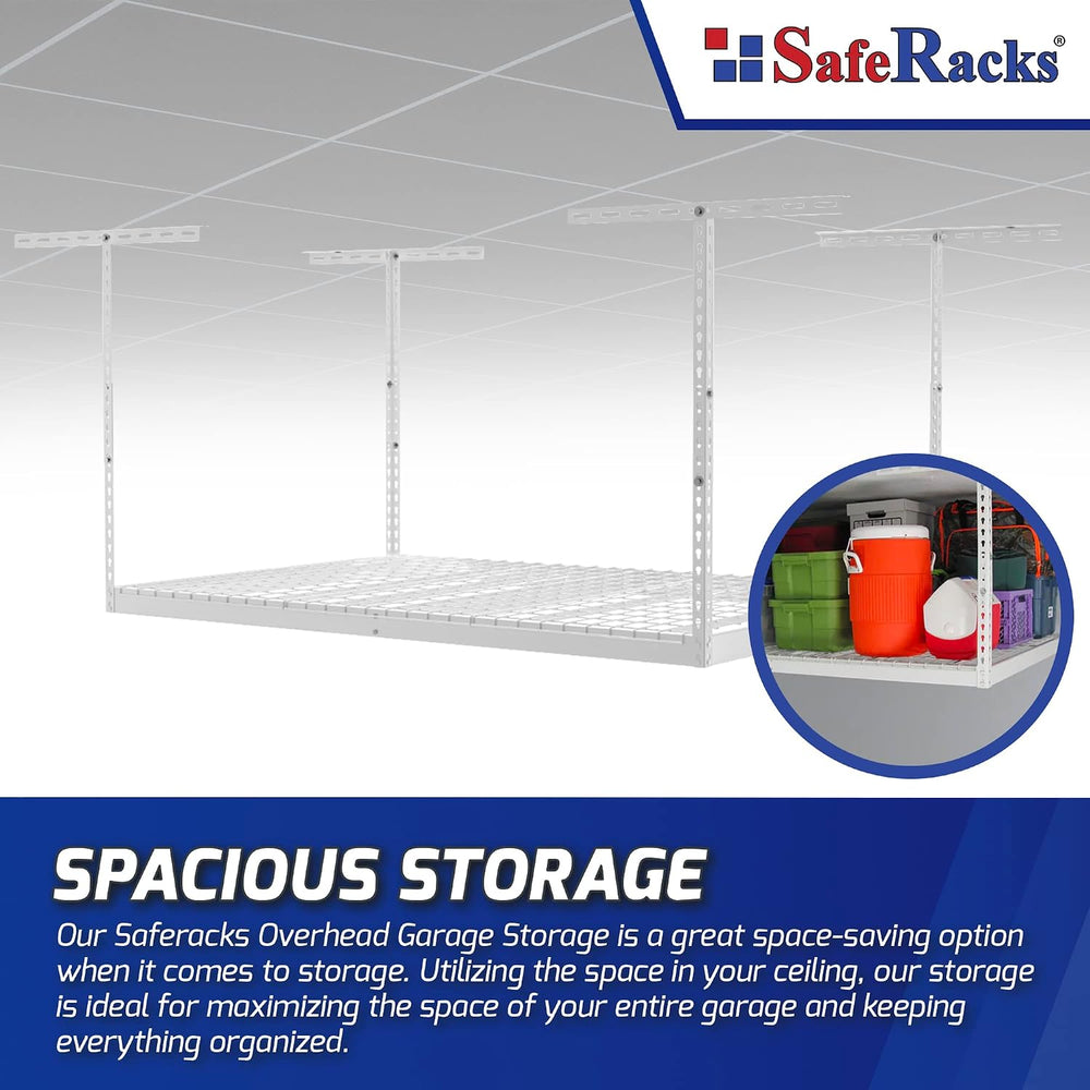 SafeRacks 4x6 Overhead Garage Storage Rack, 500 lb, 24"-45" Drop, W...