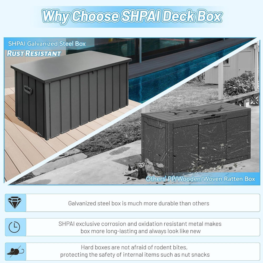 Outdoor Metal Storage Deck Box Waterproof 150 Gal Patio Pool Deck Box