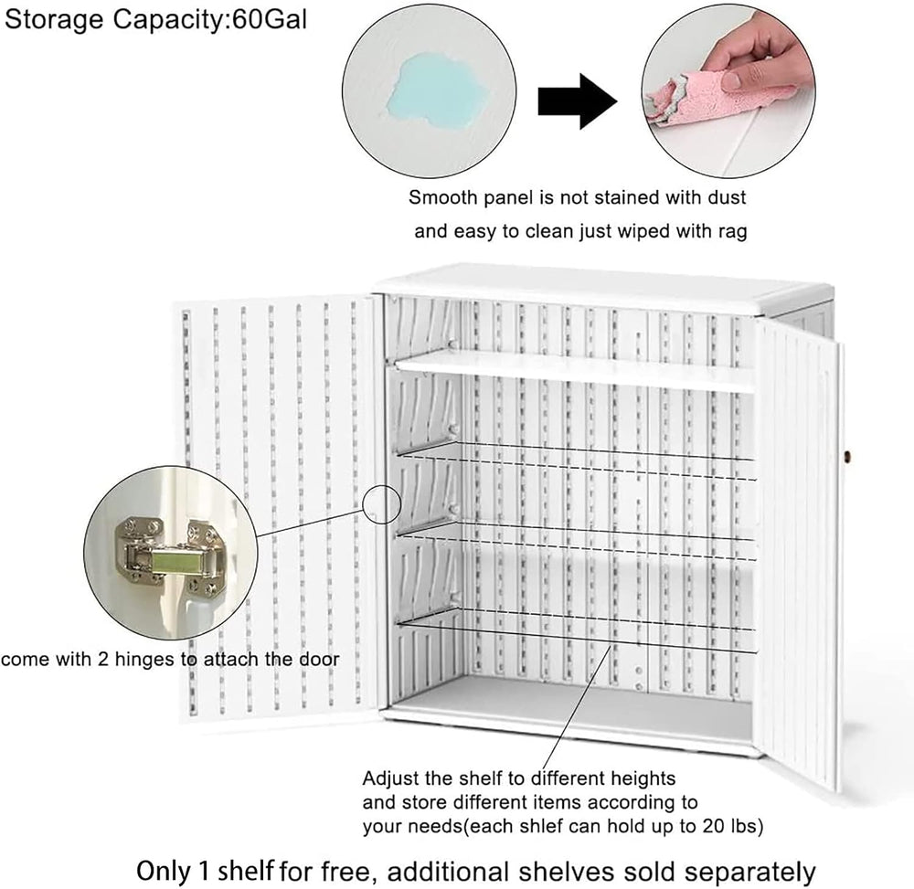 Mrosaa Indoor Outdoor Storage Cabinet Waterproof with Shelf, Off White Plasti...