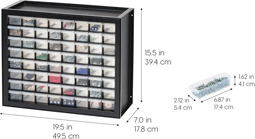 IRIS USA 64-Drawer Screw Organizer, Hardware Storage, Made in USA, Black