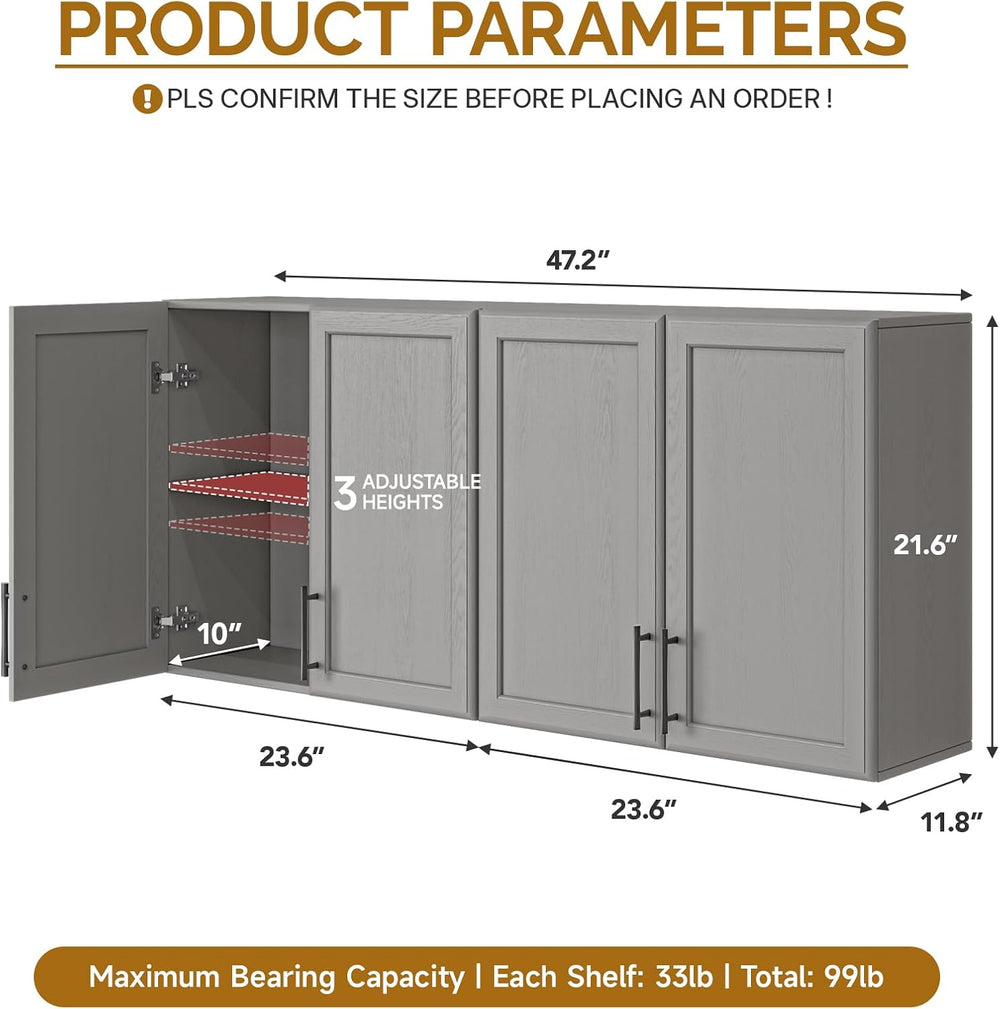 48" W Wall Cabinets for Laundry Room with Adjustable Shelf