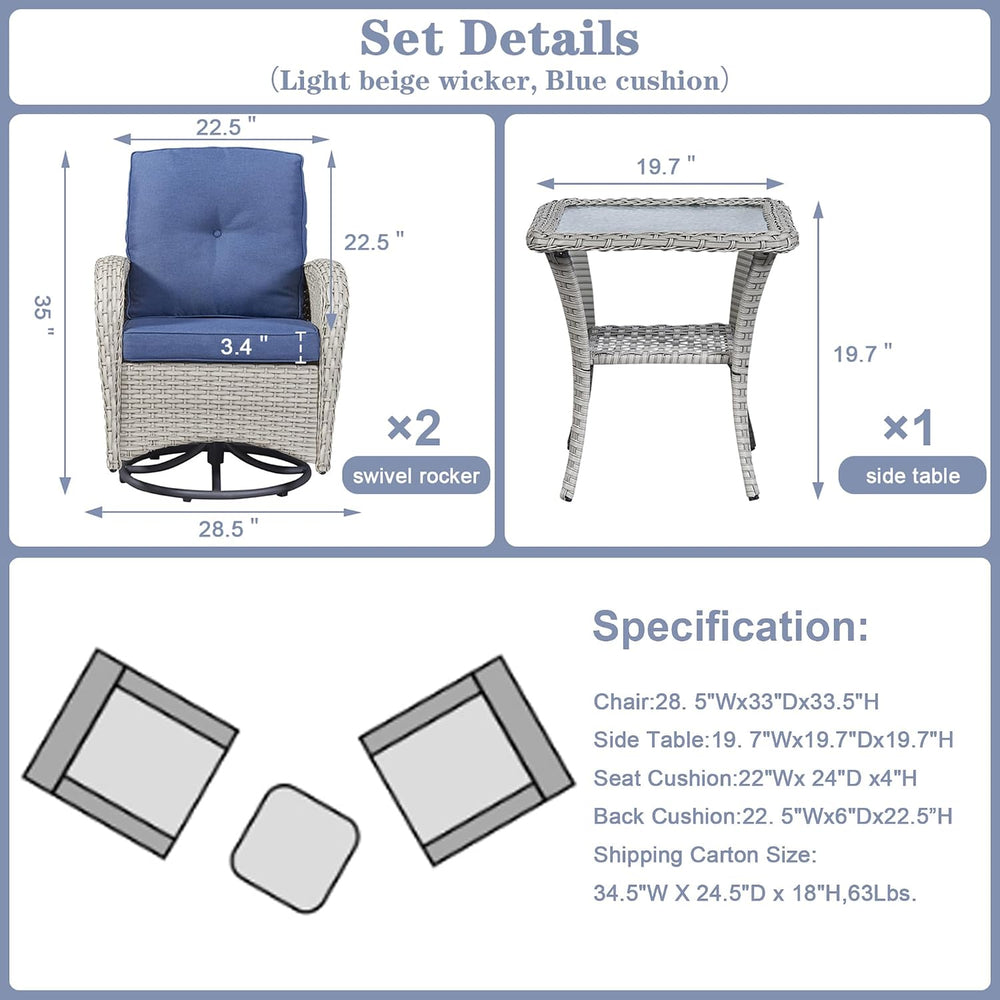 Belord Patio Wicker Chairs Swivel Rocker - Outdoor Swivel Rocking Chairs Set ...