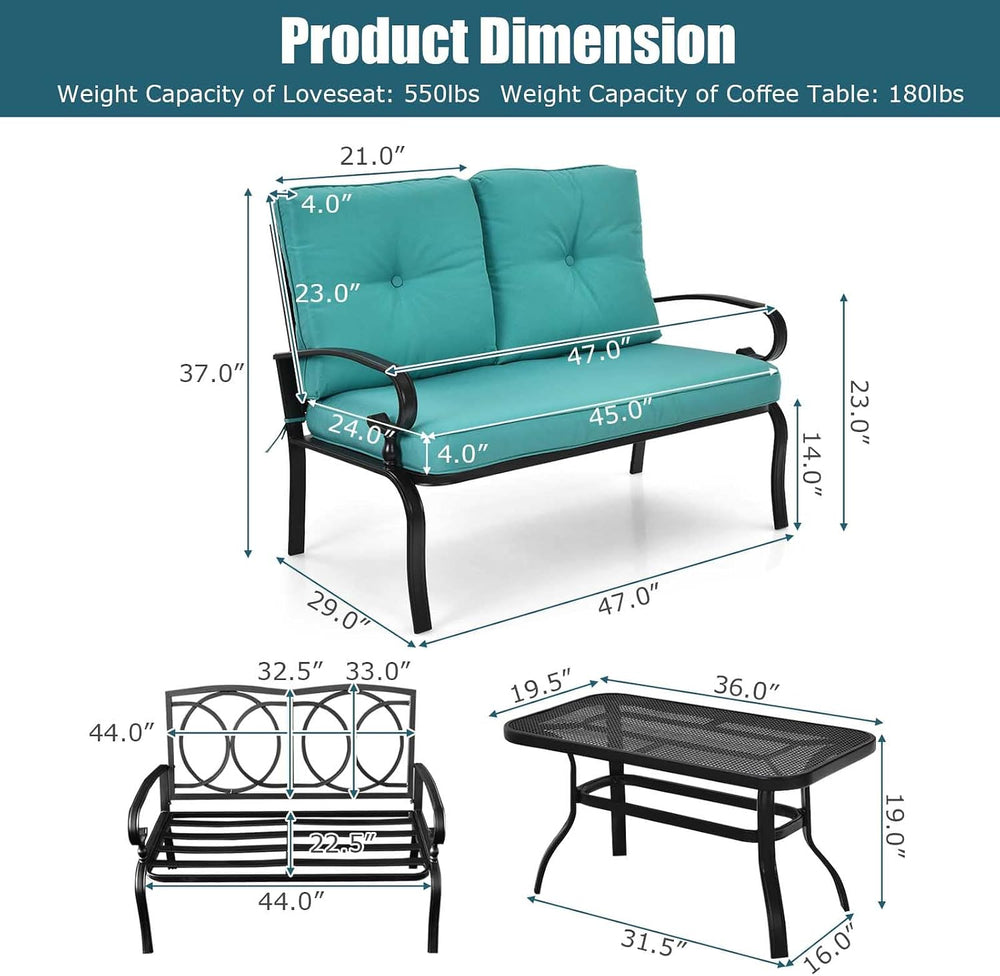 Tangkula Patio Loveseat with Table Set, 2 Seat Cushioned Sofa with Coffee Tab...