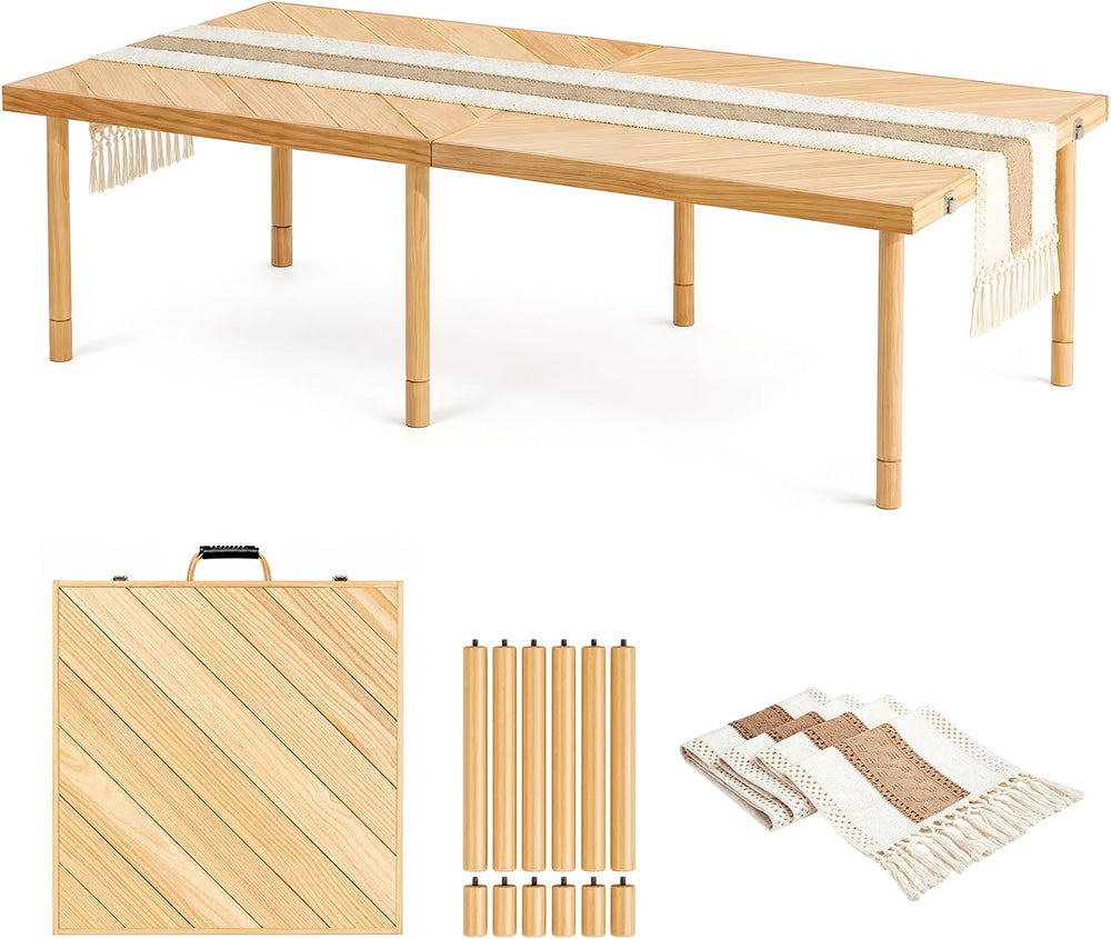 Boho Folding Low Picnic Table 60"x30", Solid Wood Portable Beach Ca...