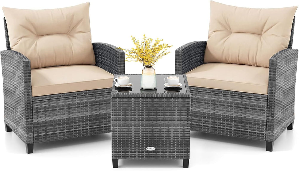 KOTEK 3 Piece Patio Furniture Set, Outdoor PE Rattan Conversation Set with Wa...