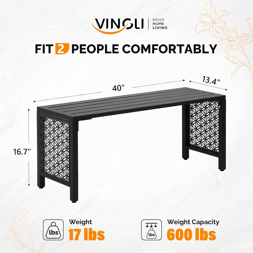 VINGLI 40in Outdoor Metal Bench, All-Weathe Backless Patio Bench with Slatted...