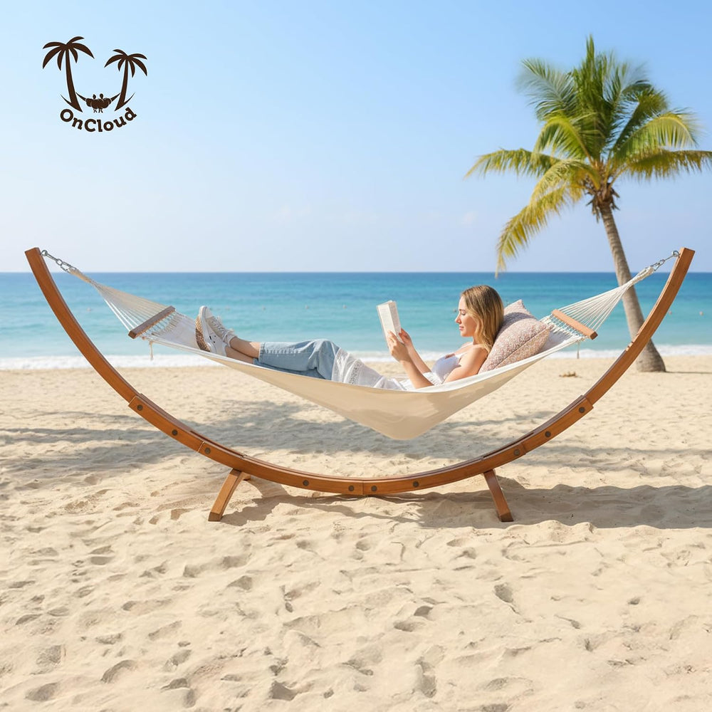Hammock Wood Arc Stand with Double Hammock, Hammock with Stand for Outside, N...