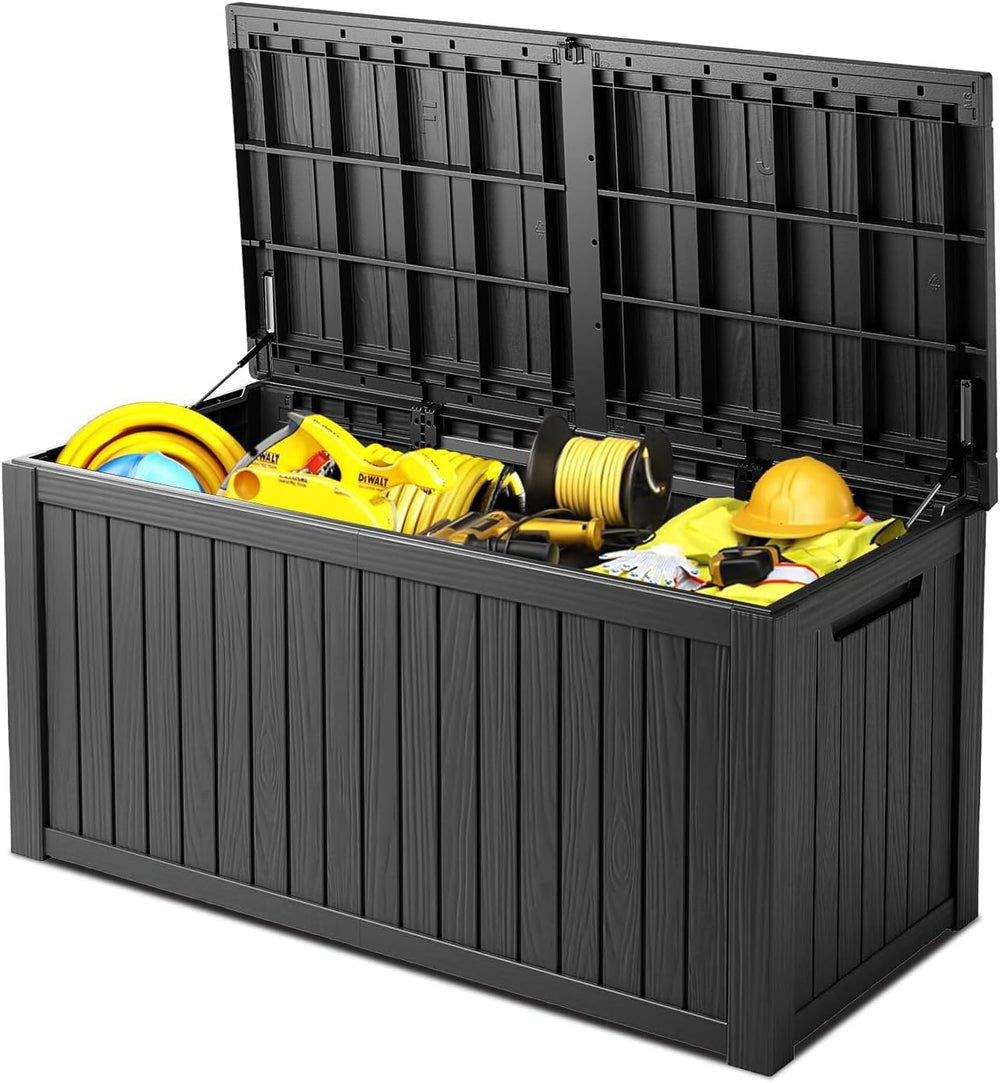 200 Gallon Outdoor Storage Deck Box, Waterproof Resin, SGS - Black