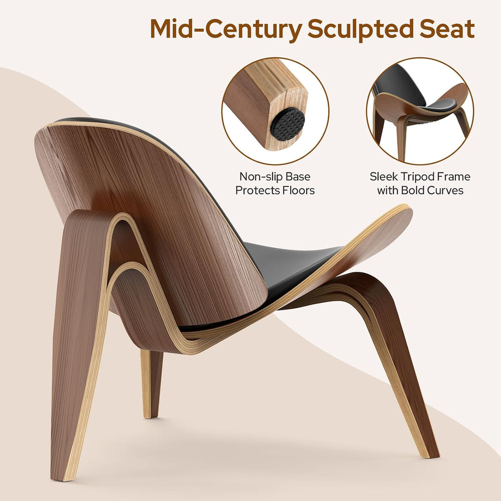 Mid Century Modern Shell Lounge Accent Chairs, Faux Leather