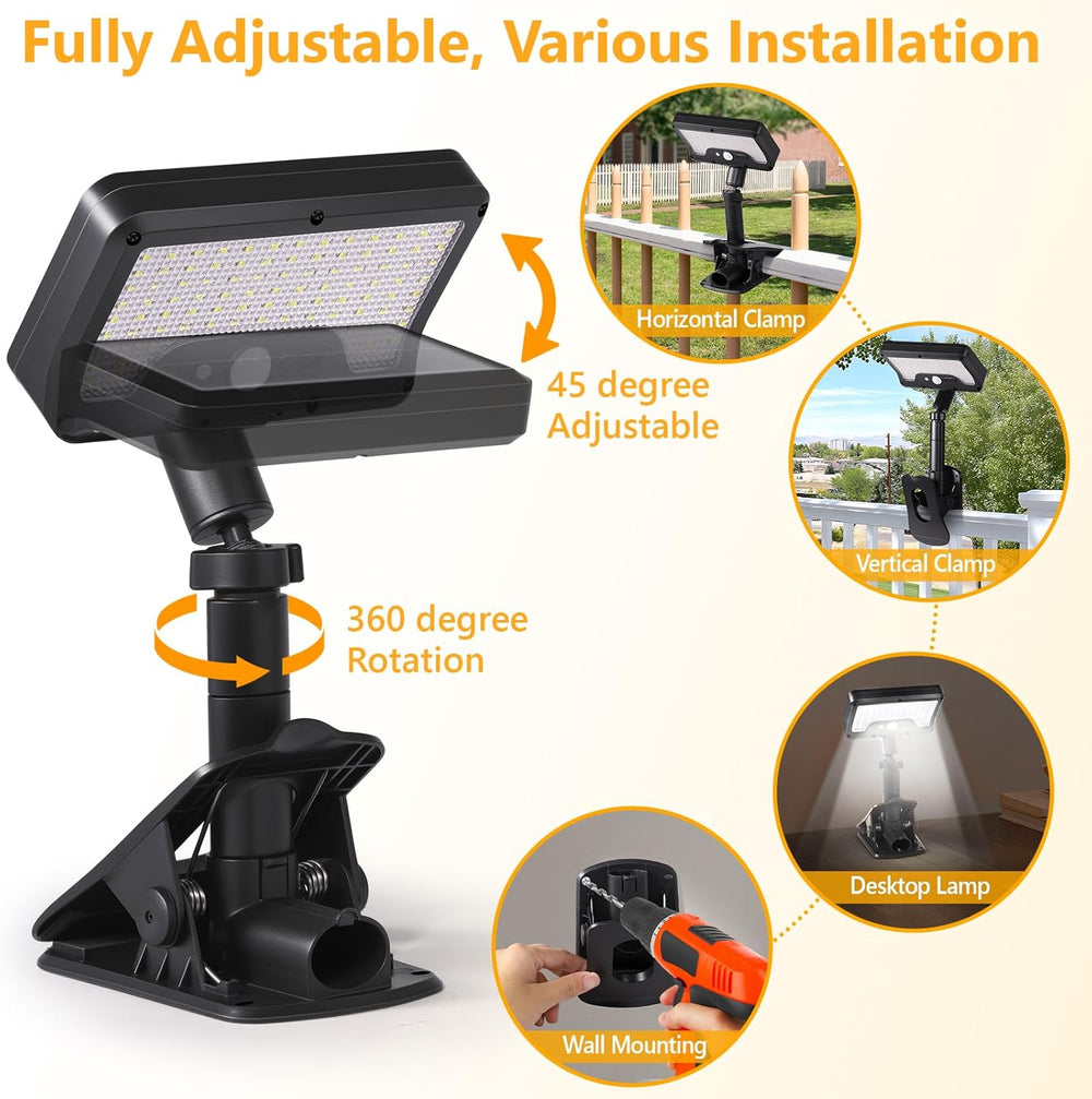 Clip On Solar Motion Lights Outdoor,360°Rotatable Fence Lights(2Pack,6000K)