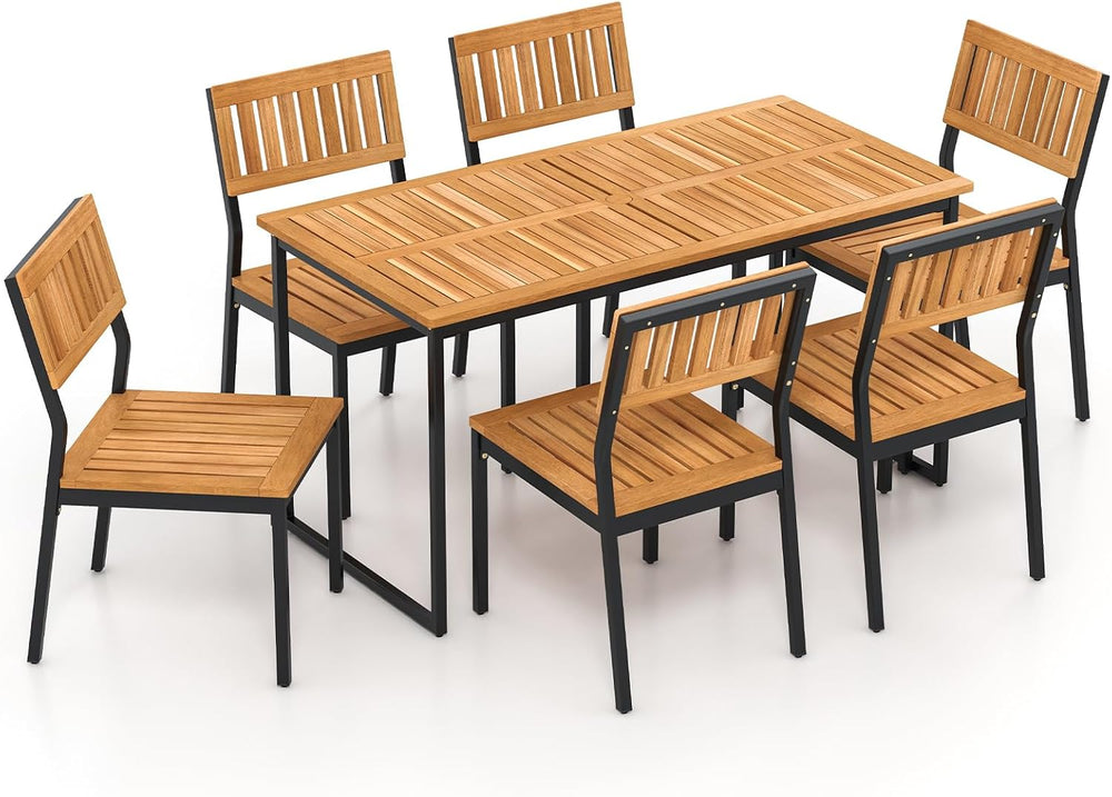 Tangkula 7 Piece Outdoor Dining Set for 6, Acacia Wood Rectangular Dining Tab...