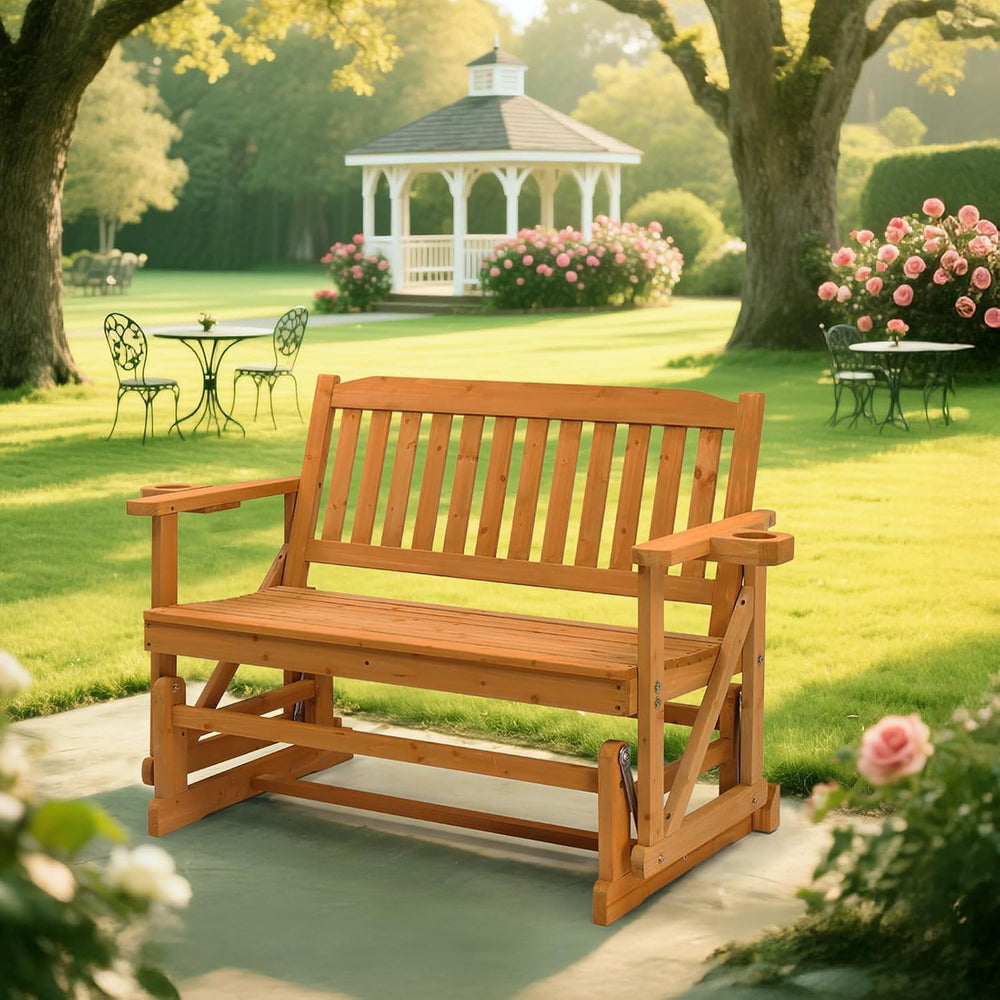 VINGLI 2-Person Outdoor Glider Bench, Patio Glider with Cup Holders, Outdoor ...