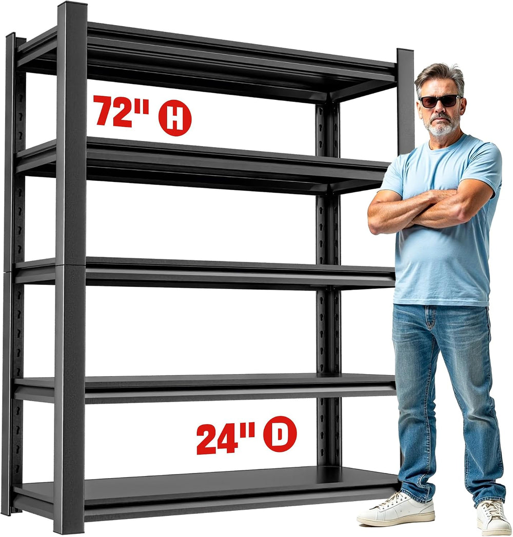 Garage Shelving Storage Rack, 48"W x 24"D x 72"H, Heavy Duty 5...