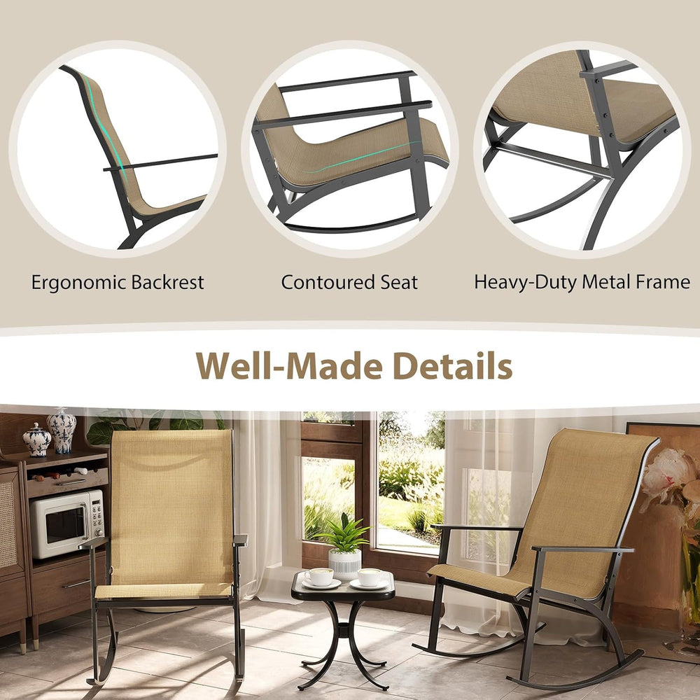Tangkula 3 Piece Patio Rocker Set, Heavy-Duty Rocking Bistro Chairs & Tab...