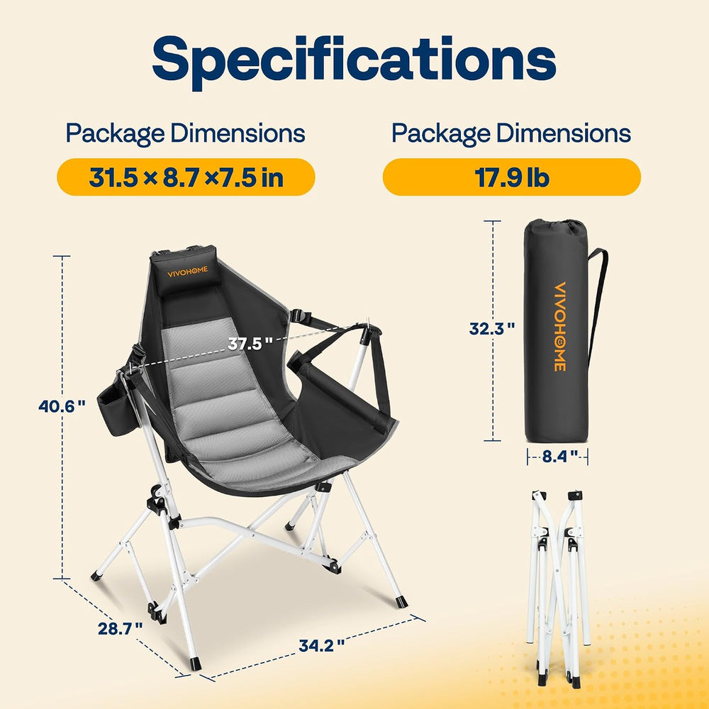 VIVOHOME Reclining Hammock Camping Chair, Portable Rocker Chair for Outdoor