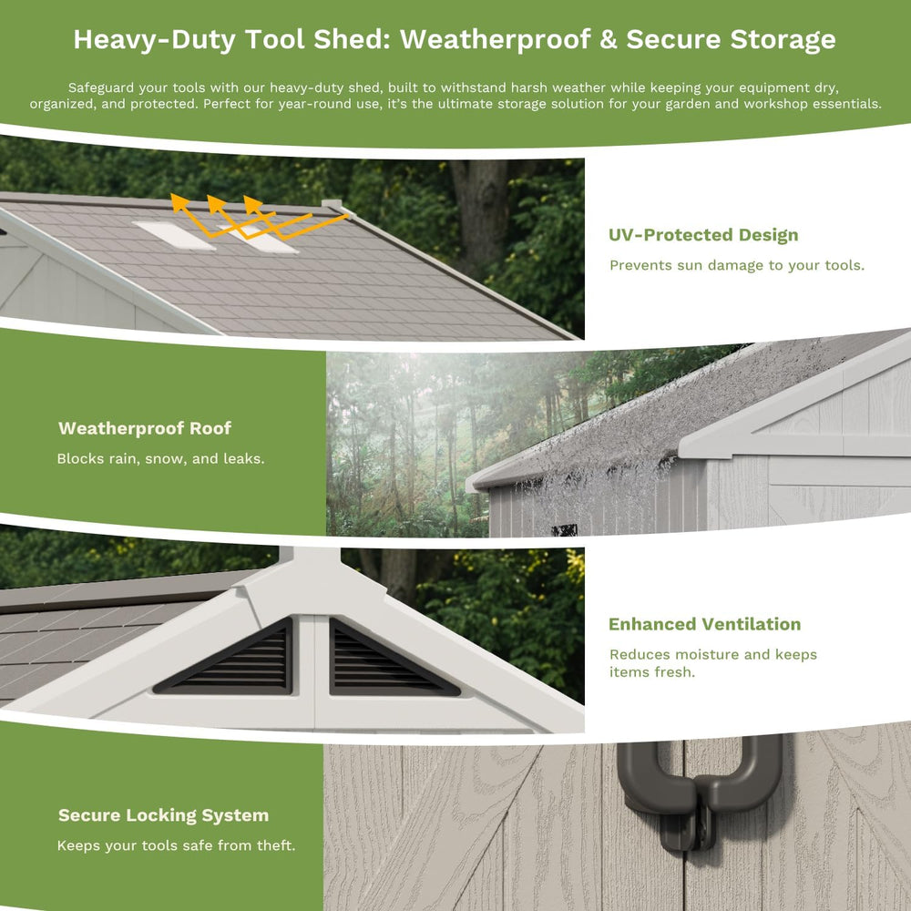 Patiowell 10x10 FT Resin Outdoor Storage Shed with Floor, Beige