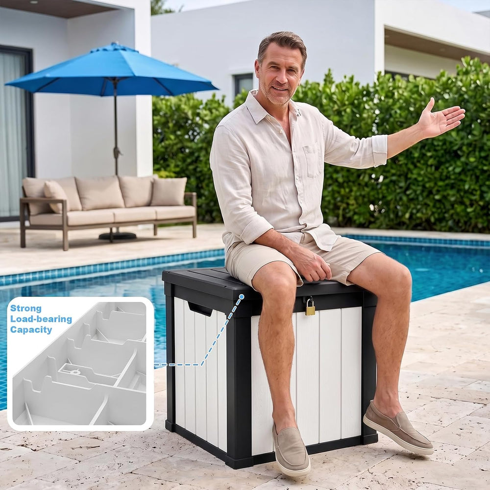 Vixzen 55 Gallon Outdoor Deck Box, Lockable Resin Waterproof Storage Box, UV ...