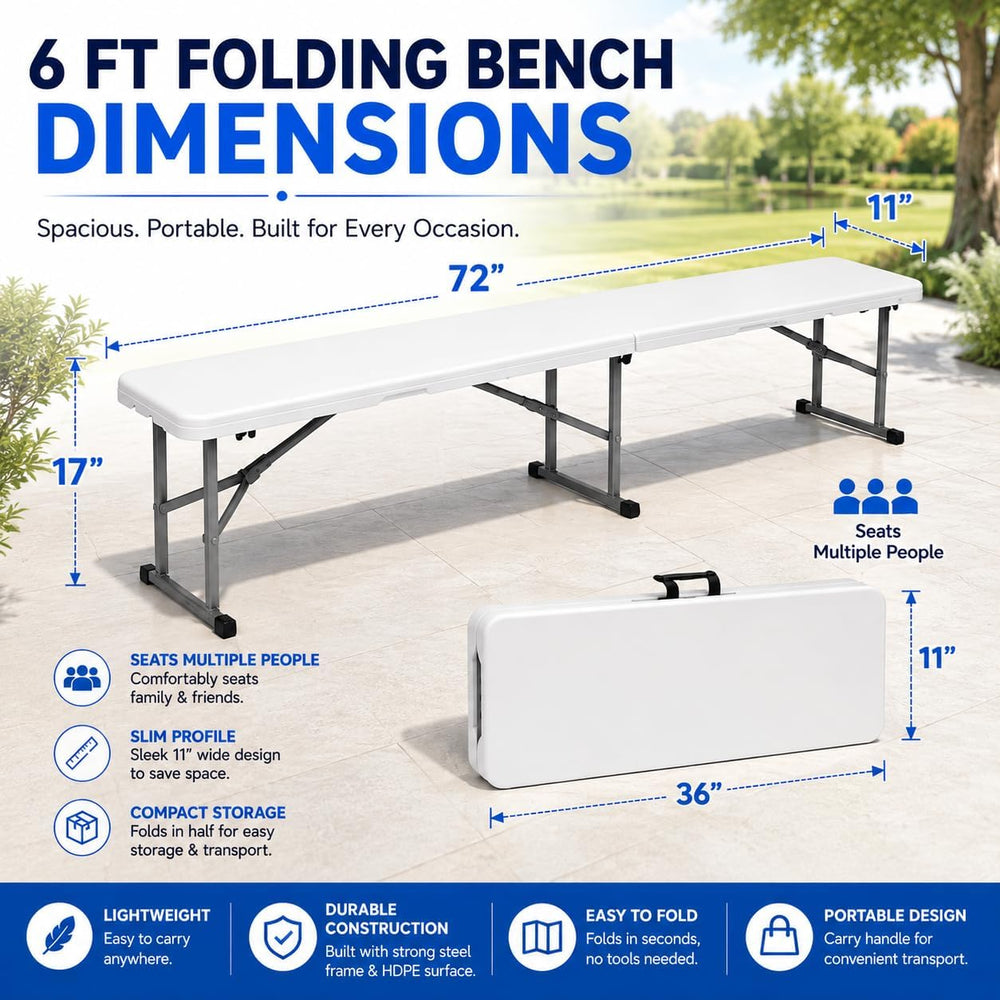 Plastic Folding Bench - Portable Bench Used for Indoor, Outdoor, Picnic, Part...