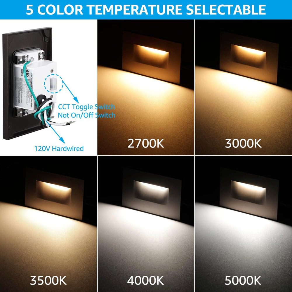 LEONLITE 6-Pack 5CCT 120V LED Step Lights, Horizontal, Oil Rubbed Bronze