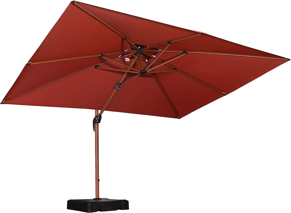 PURPLE LEAF Cantilever Umbrella 9' X 12' Wood-Grain Finish, Brick Red