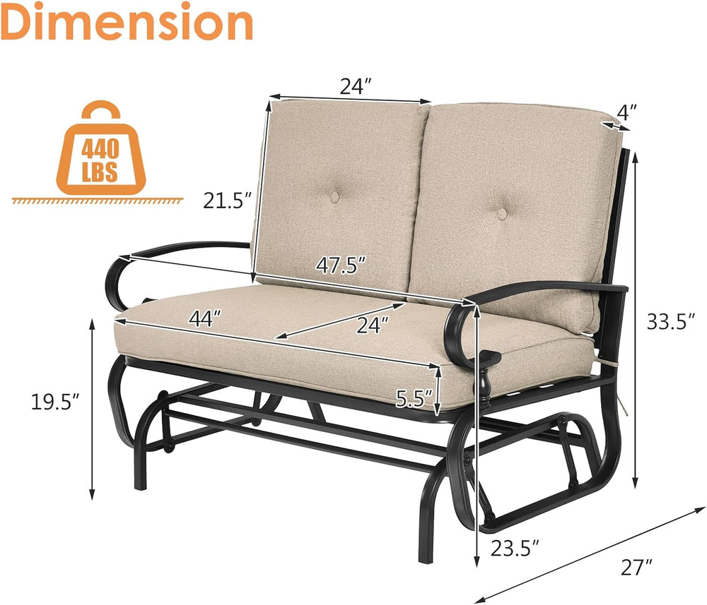 HAPPYGRILL Outdoor Swing Glider Bench Patio Loveseat with Comfortable Cushion...