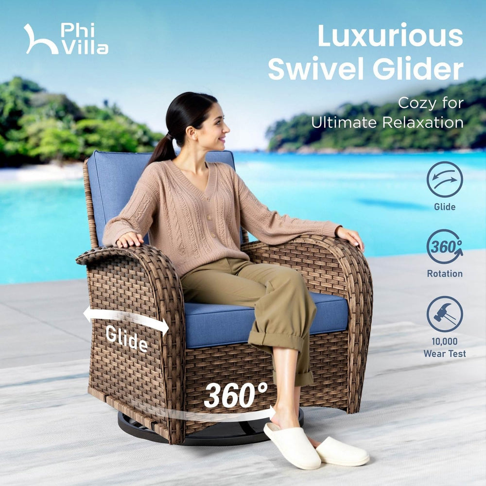 PHI VILLA Patio Furniture Set Wicker Conversation Set Outdoor Furniture
