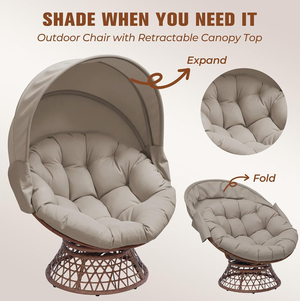 GTPLAYER Outdoor Wicker Egg Chair PE Rattan Chair with Cushion, Oversized Pat...