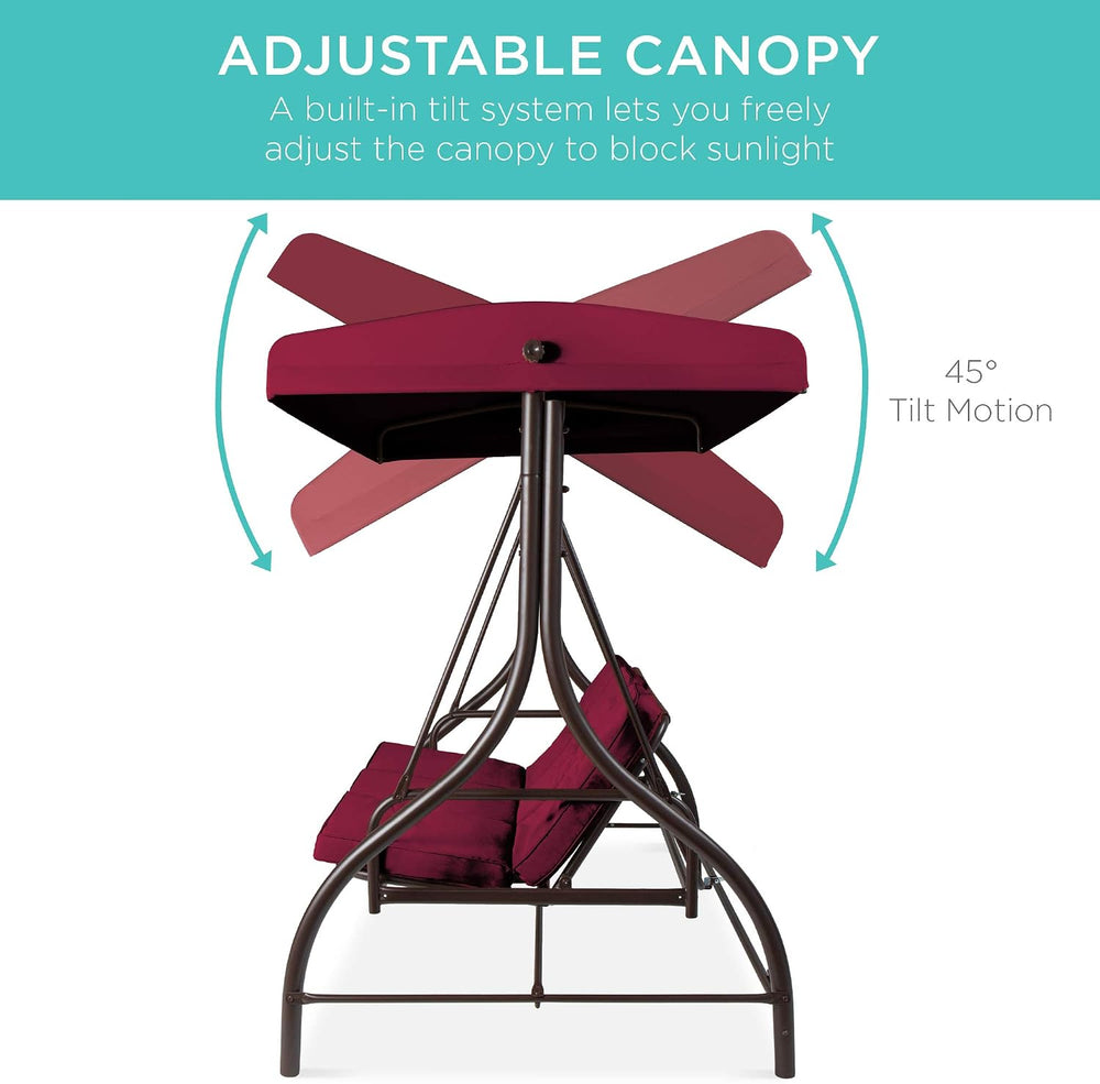Best Choice Products 3-Seat Outdoor Large Converting Canopy Swing Glider, Pat...