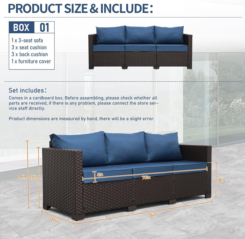 Valita Patio Furniture 3-seat Sofa Brown Wicker Outdoor Furniture Outdoor Cou...