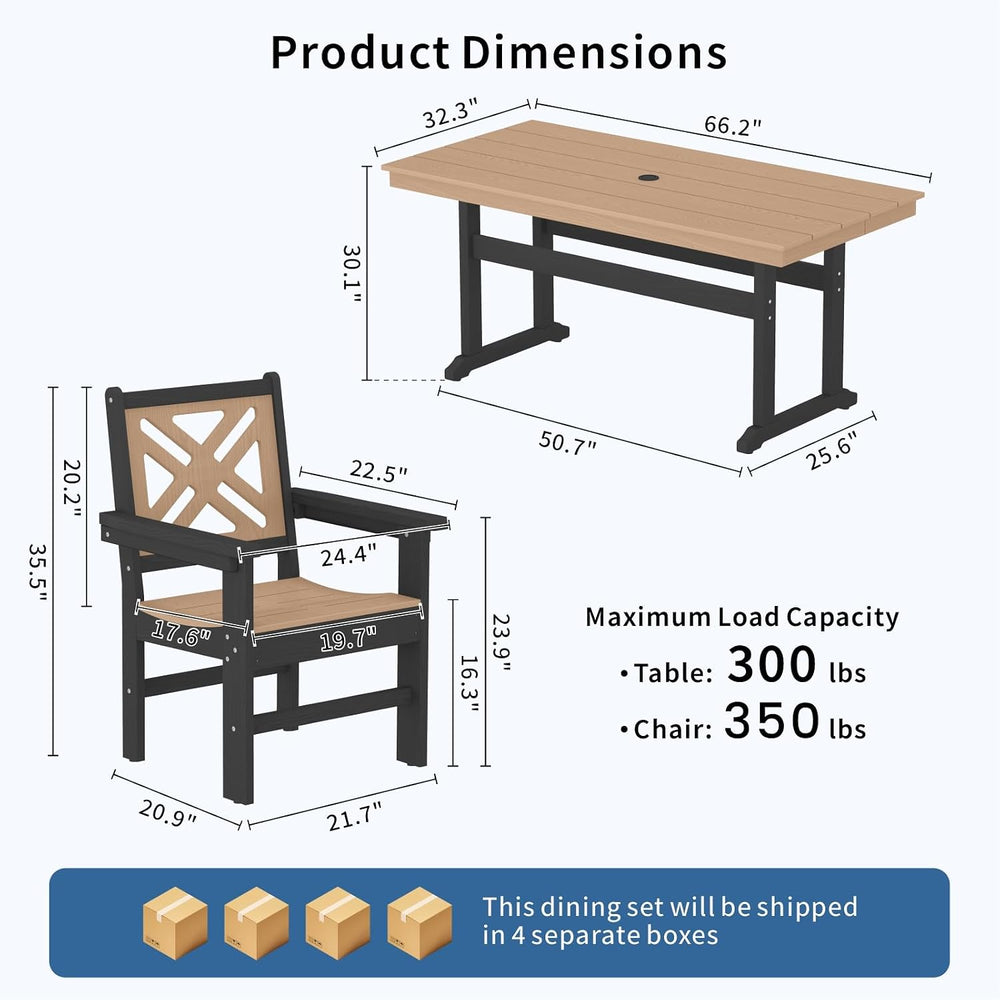 7-Piece Outdoor Dining Set, HDPE All-Weather Patio Table and Chairs Set for 6...