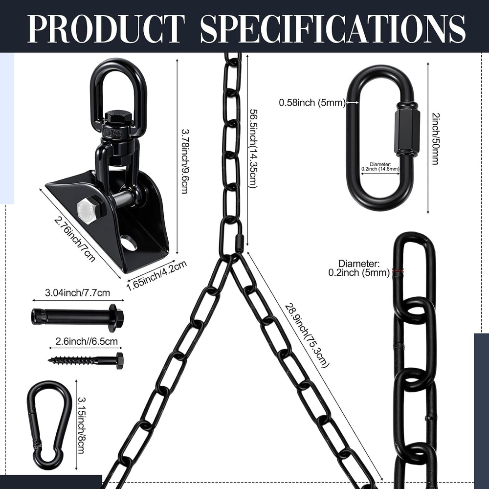 Porch Swing Chain Kit Heavy Duty, 1500 Lbs 360° Swivel, Black