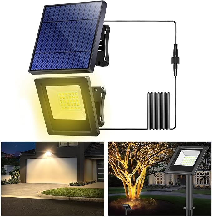 Solar Lights Outdoor Solar Flood Dusk to Dawn Lights 4400mAh 3000K Warm White...