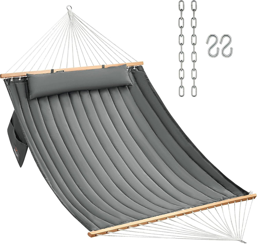 Double Quilted Hammock with Hardwood Spreader Bars and Pillow