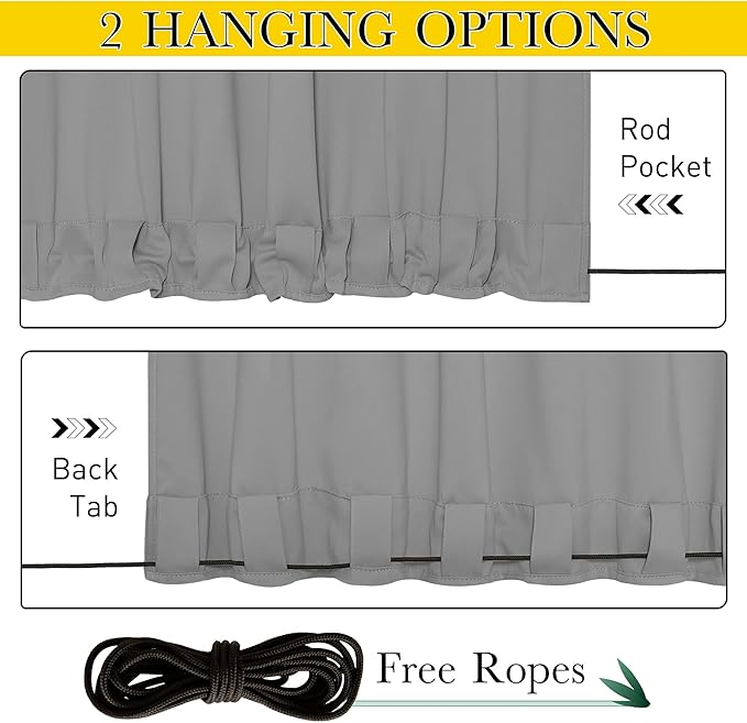 NICETOWN 2 Panels Weighted Outdoor Curtains for Patio Waterproof, Top & B...